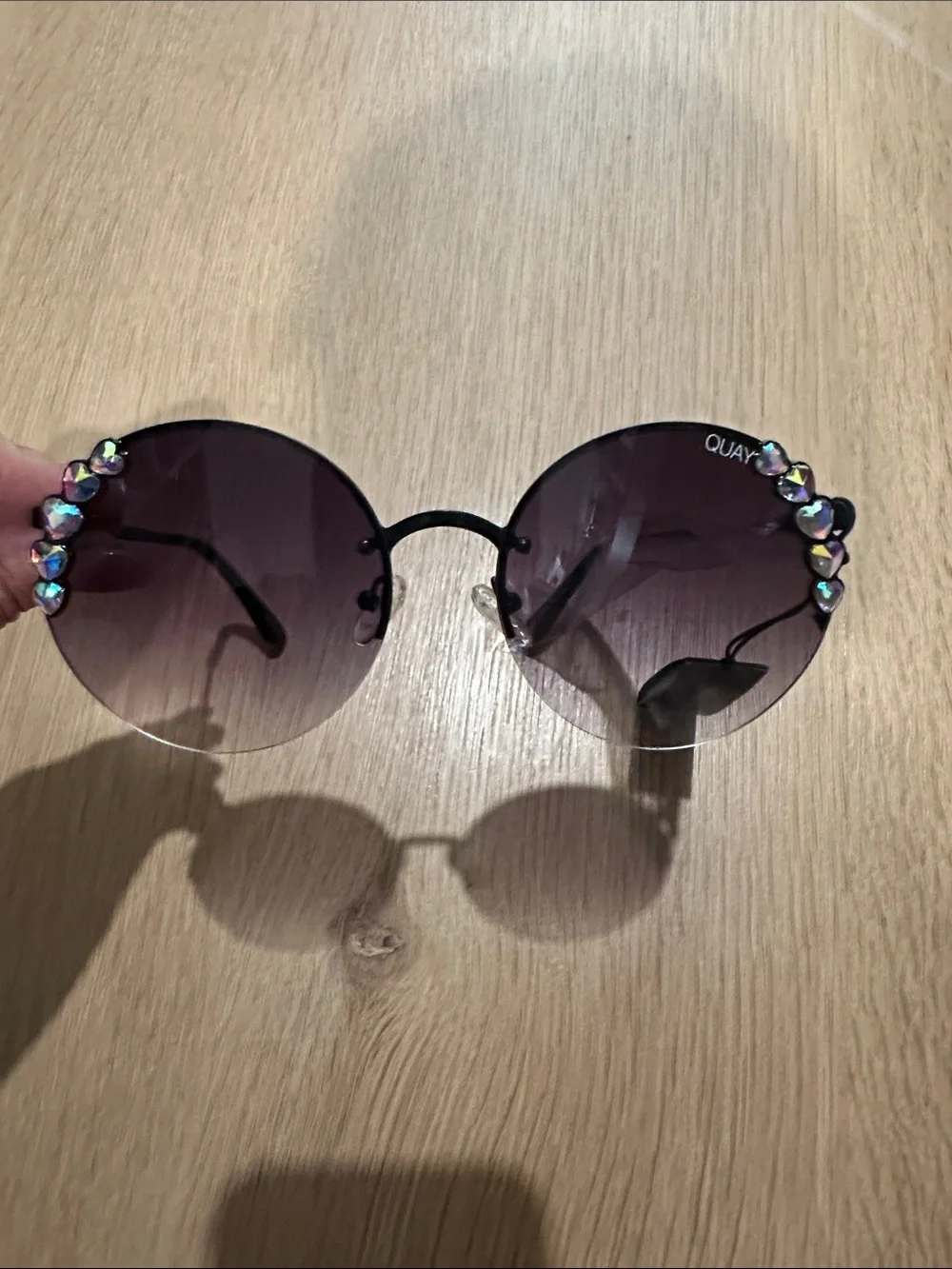 Quay Australia Round Purple Rhinestone Sunglasses for Women